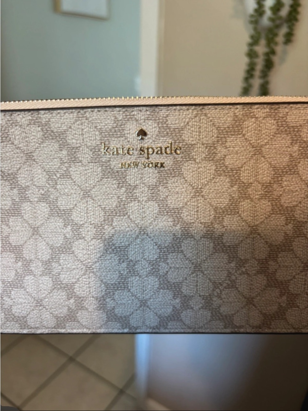 kate spade Floral Logo Cosmetic Pouch in Beige and Light Taupe